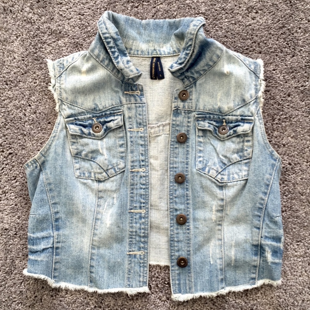 Highway Jeans Cropped Denim Vest Distressed